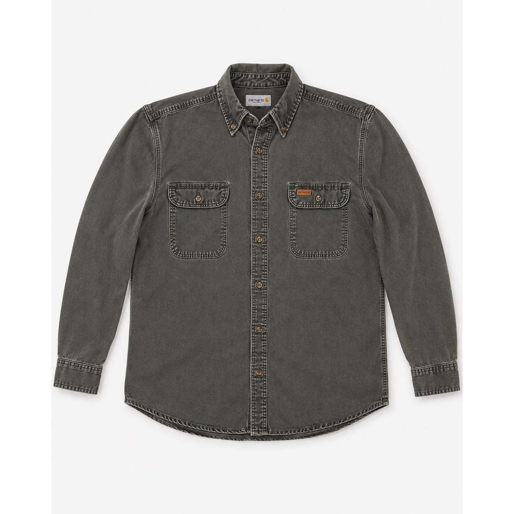 Carhartt Mens XL Long Sleeve Button Down Work Shirt Faded Black